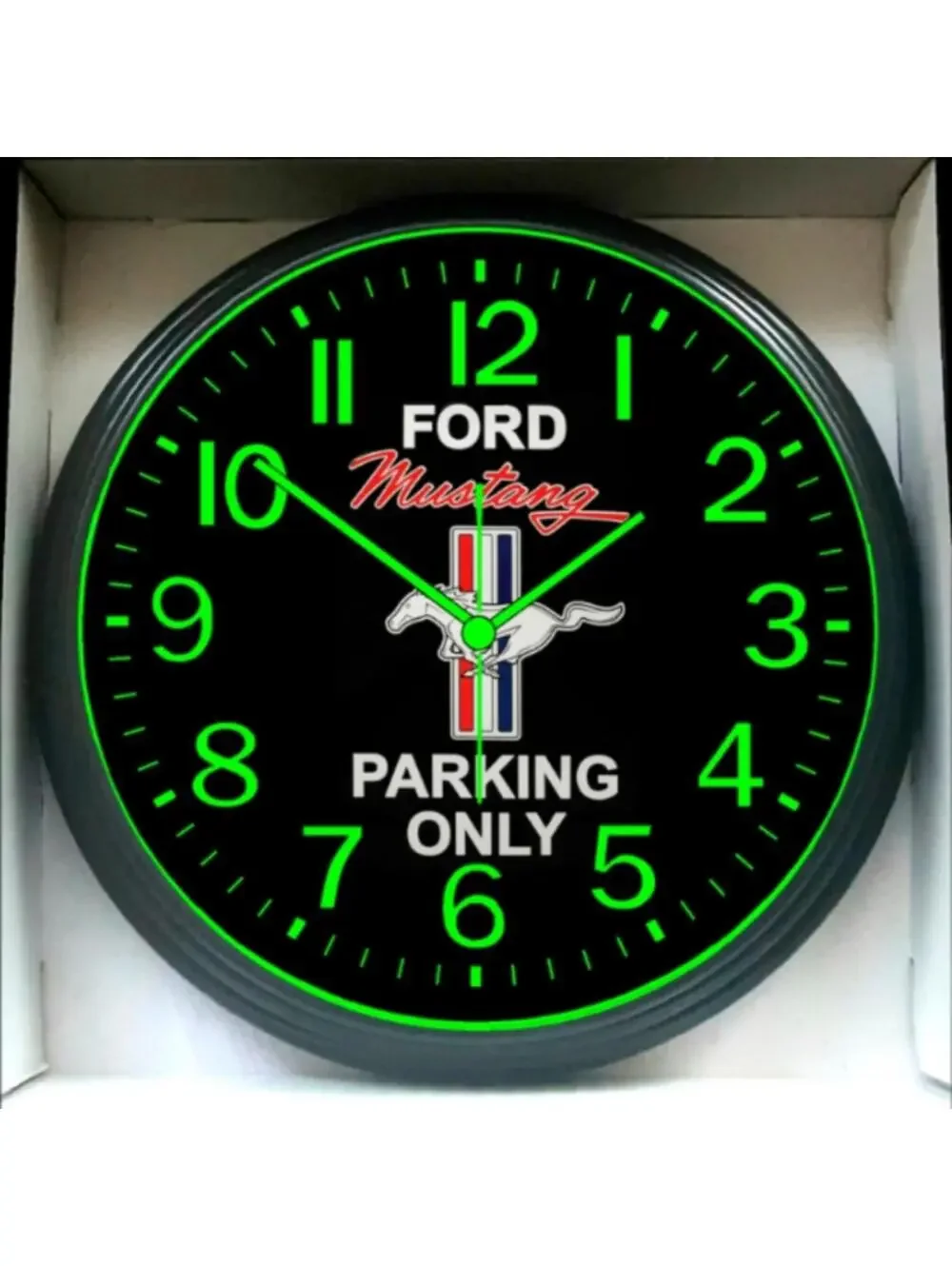 Ford Mustang Garage Shop Glow In The Dark Wall Clock New!